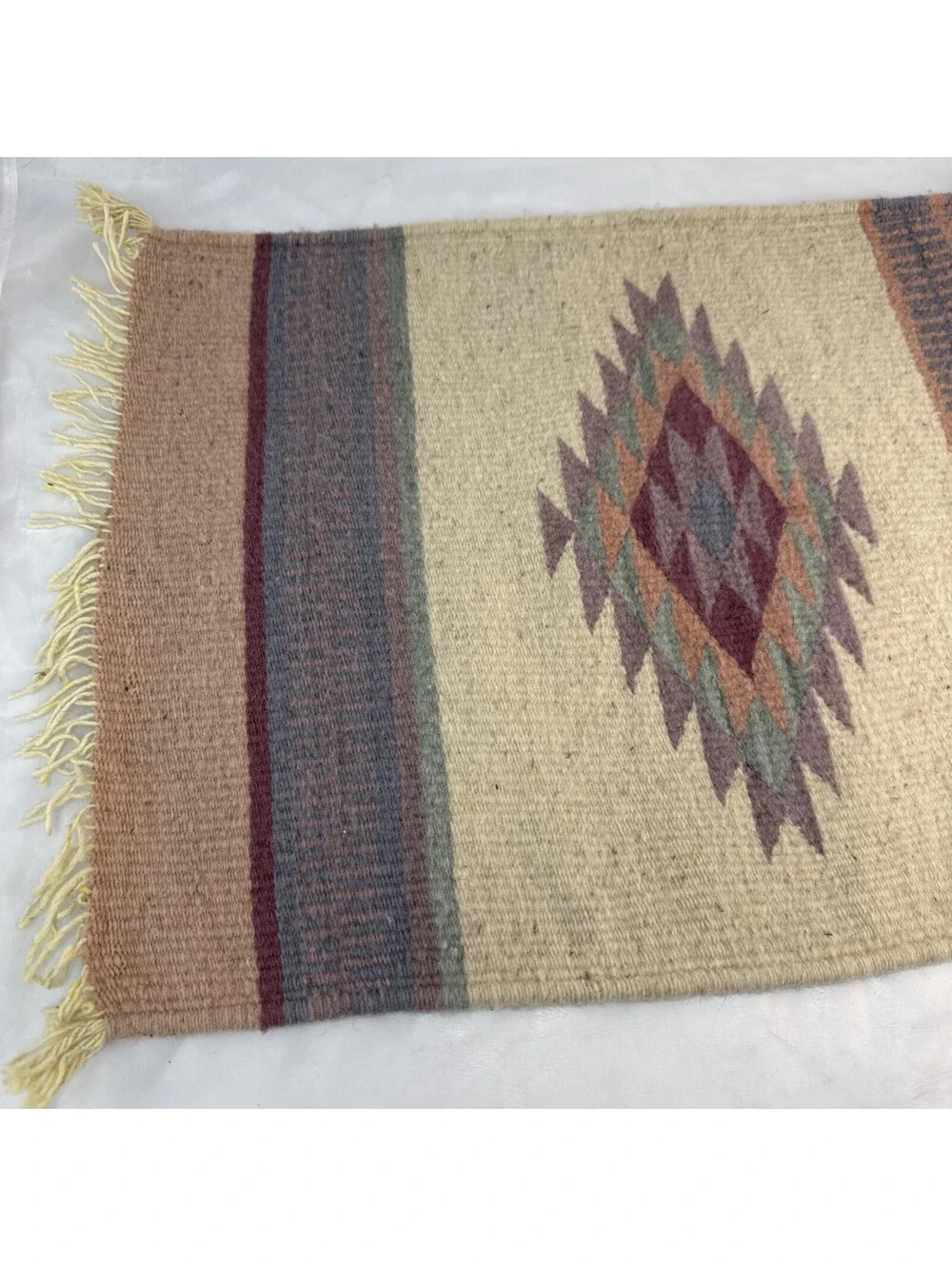 Zapotec Oaxacan Handwoven Wool Authentic Mexican Weaving Rug 20” X 15” Geometric